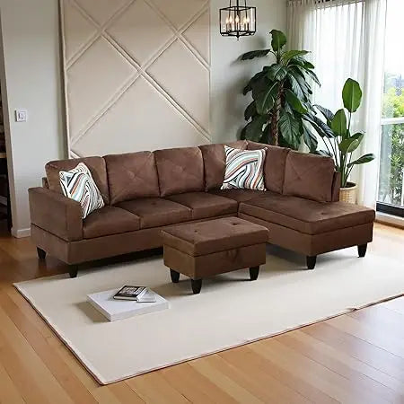 Modern L Shaped Sectional Sofa With Storage Ottoman
