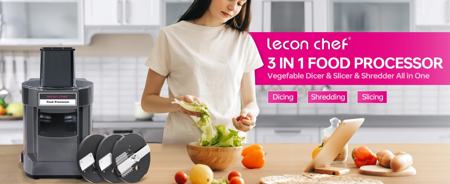 Lecon Chef 3 In 1 Electric Food Processor Stainless Blades