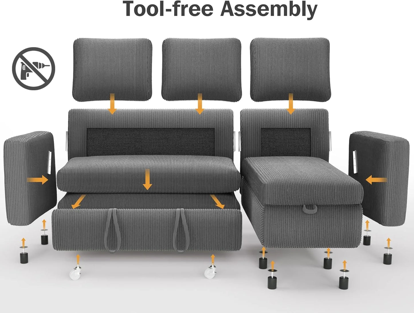 3-In-1 Convertible Sofa Bed With Pull-Out Loveseat And Backrest