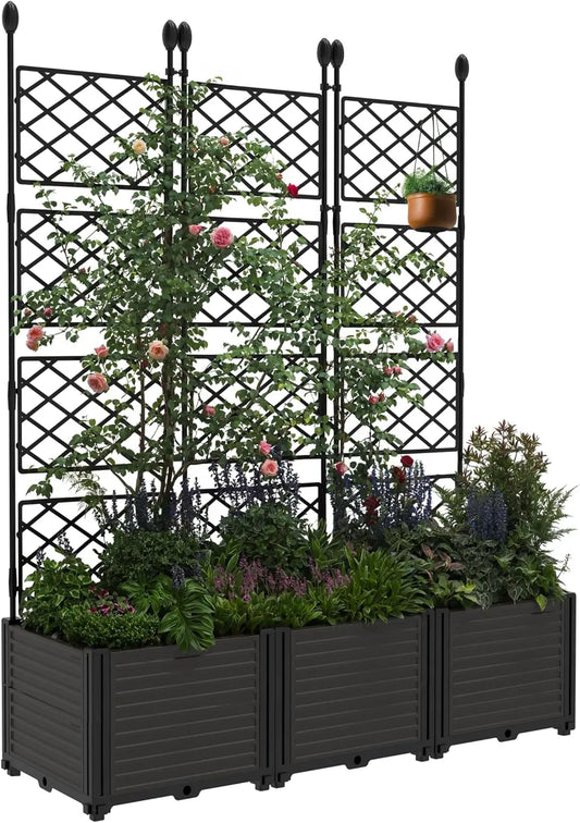 TWISTER.CK Plastic Planter Box With Trellis Raised Garden Bed