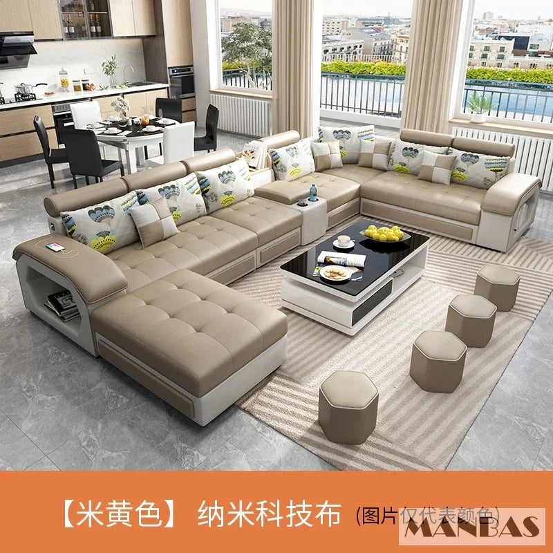 Linlamlim U Shaped Fabric Sofa Set With Usb And Stools