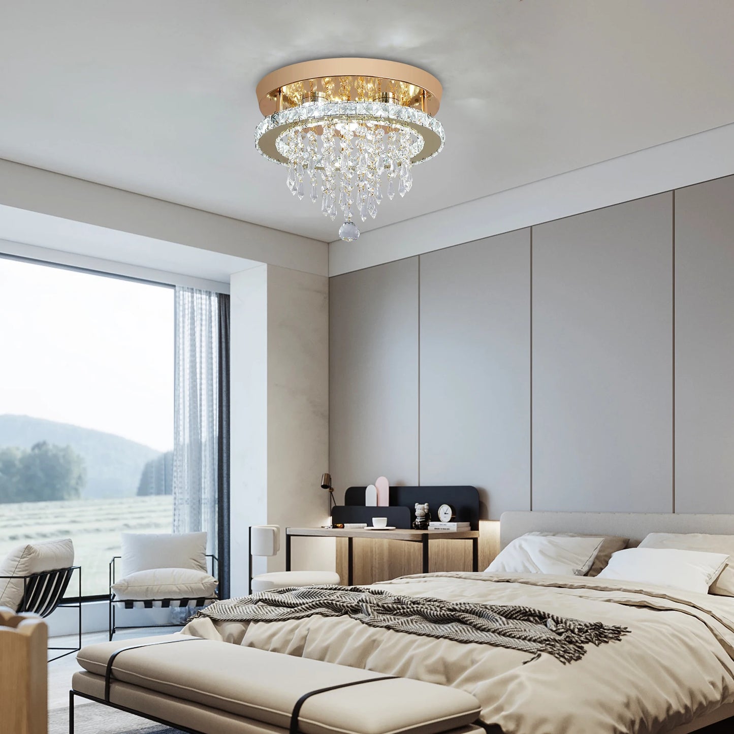 VETRULUS Crystal Chandelier LED Ceiling Light for Living Room