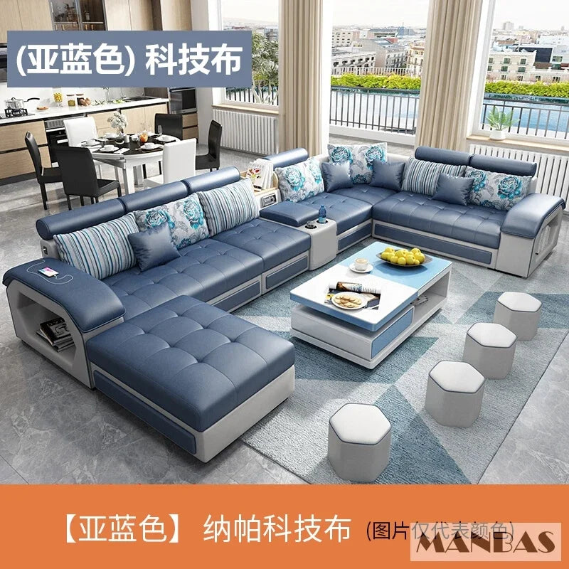 Linlamlim U Shaped Fabric Sofa Set With Usb And Stools