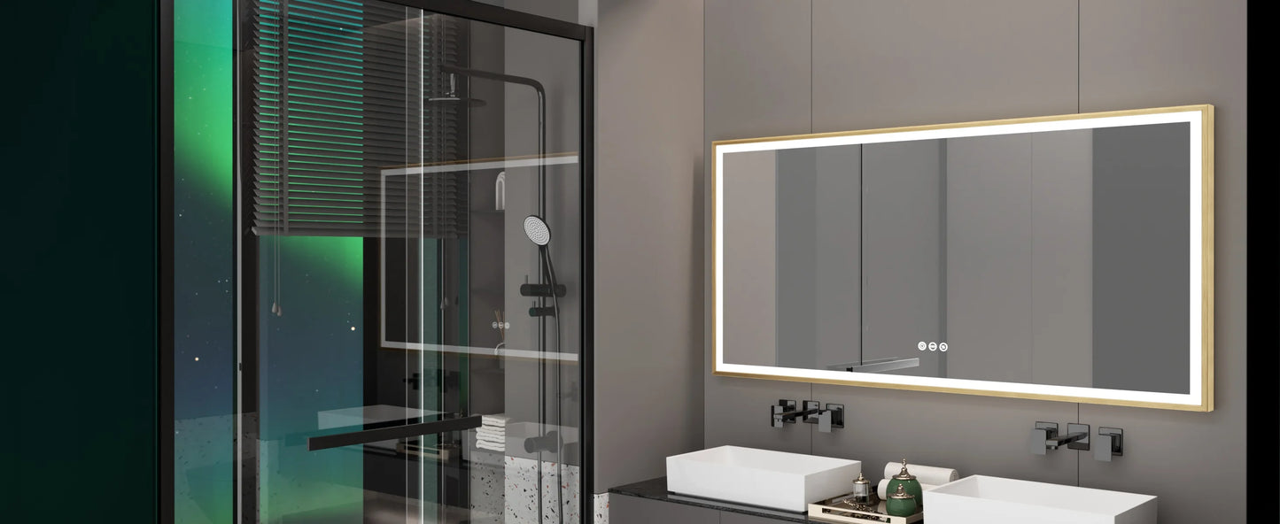 LED Bathroom Vanity Mirror With Aluminum Frame Front Lighted Modern