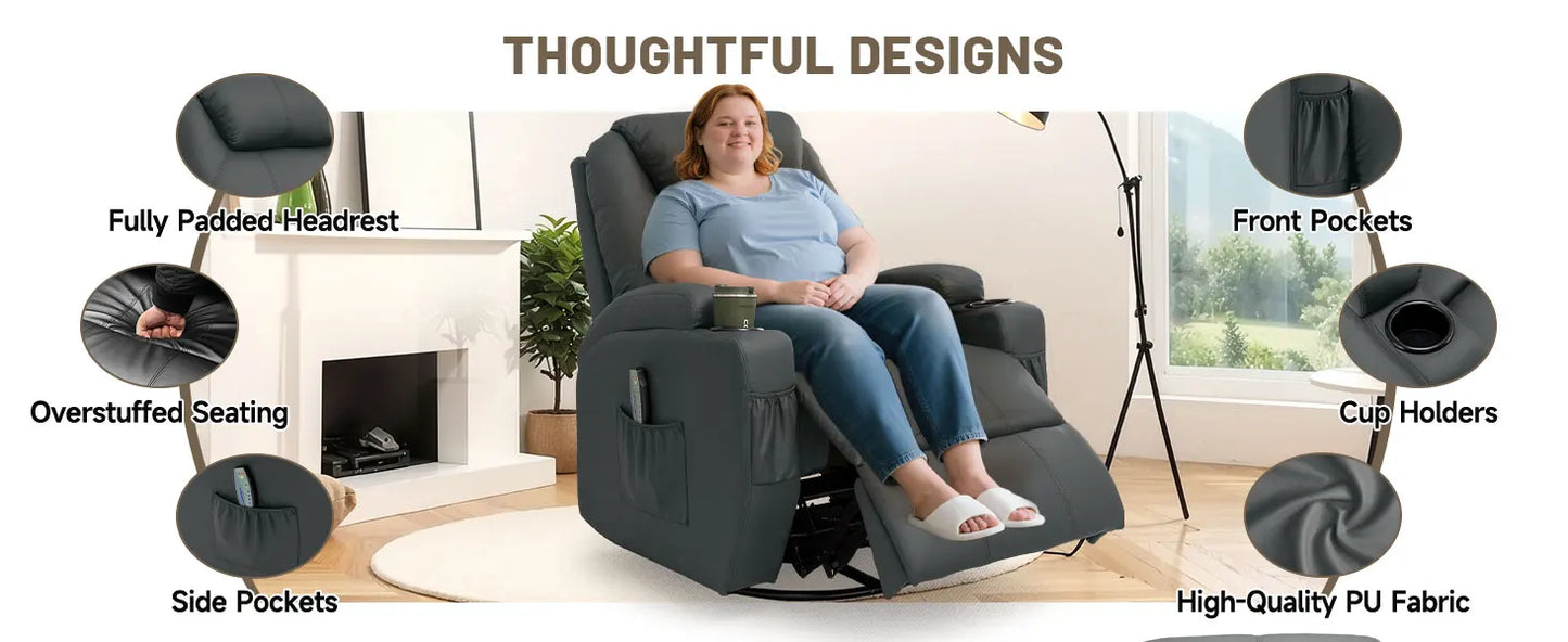 KORSER Recliner Chair With Massage And Heat 360 Swivel
