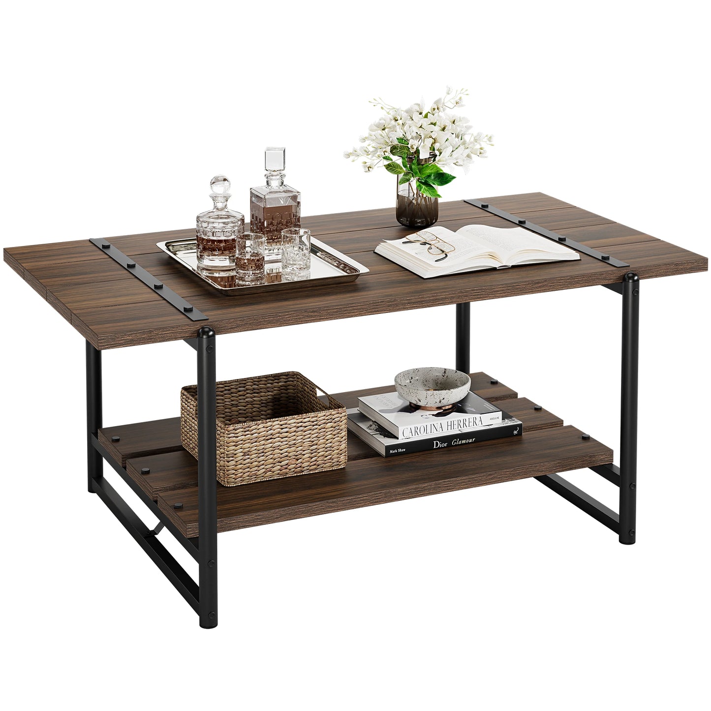 HobbyLane 2-Tier Wood Coffee Table With Storage Shelf