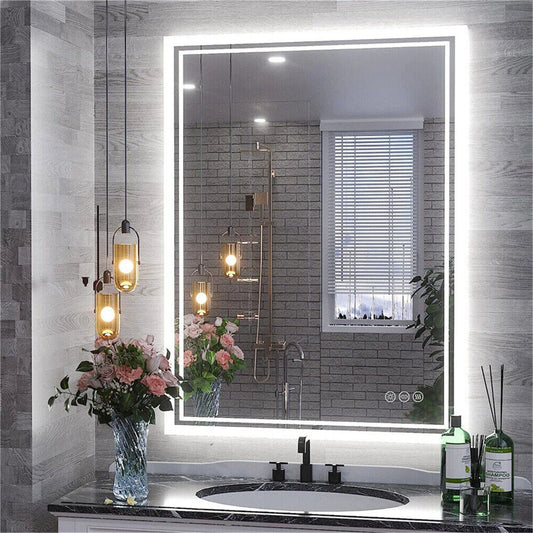 BORWART LED Wall Mounted Bathroom Mirror Backlit Fogless Demist Dimmable IP65