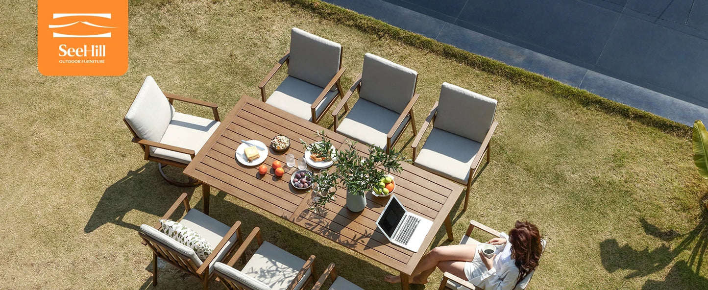 SeeHill 9-Piece Patio Dining Set With Aluminum Table And Swivel Chairs