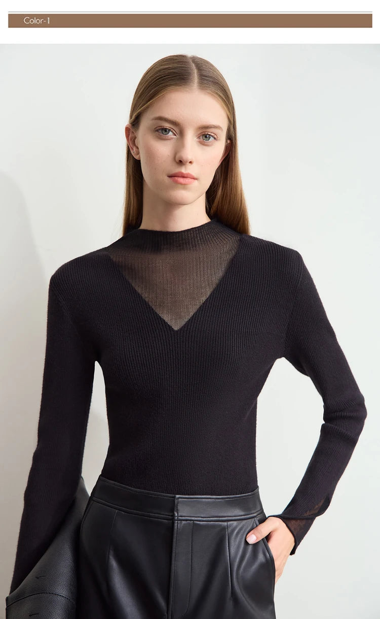 AMIICN Minimalist Winter Turtleneck Sweater With Sheer Panels
