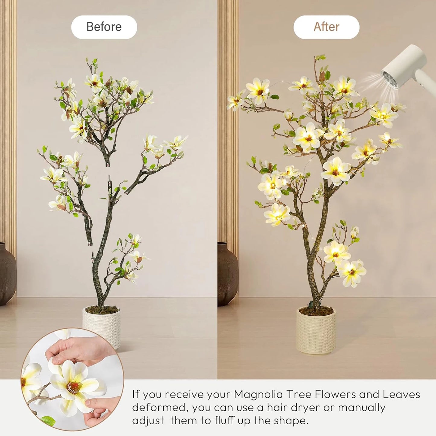 Artificial Magnolia Plant With LED Lights For Outdoor Patio Decor