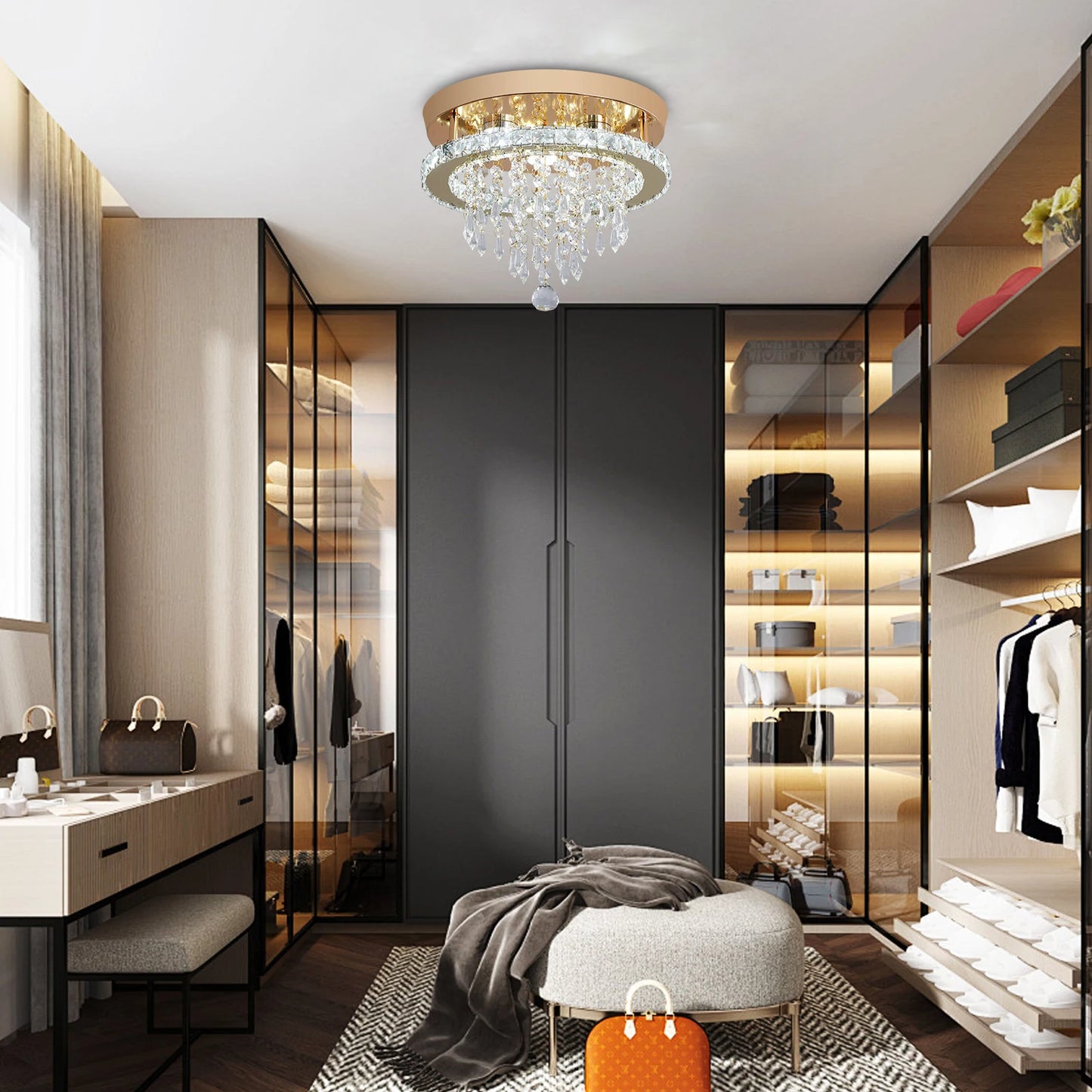 VETRULUS Crystal Chandelier LED Ceiling Light for Living Room