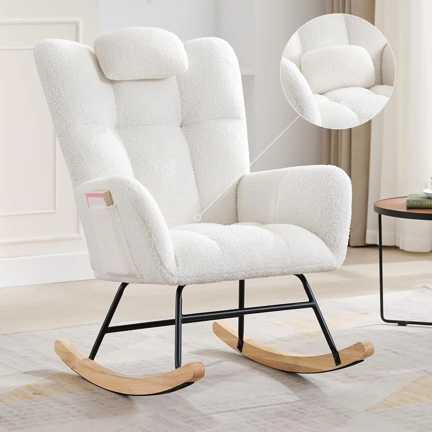 Studyset Modern Upholstered Rocking Chair With Side Pocket