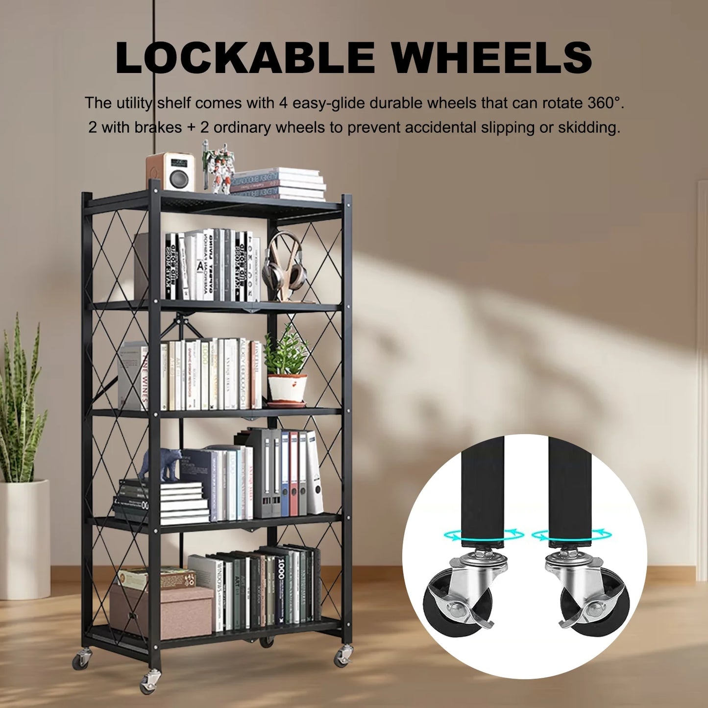5 Tier Wheel Storage Shelving Unit Heavy Duty Metal Organizer