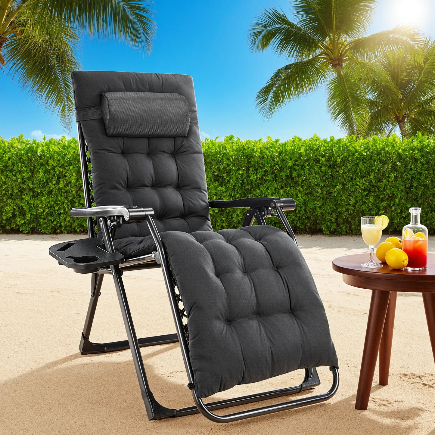 JHK Zero Gravity Recliner Folding Camping Lounge Chair Cup Holder