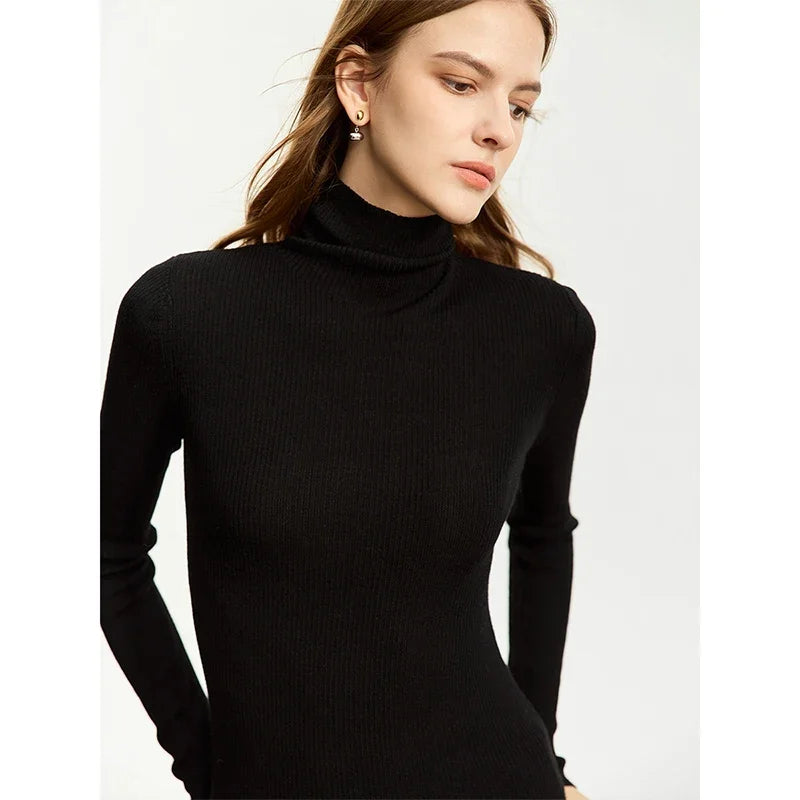 AMIICN Minimalism Women Sweater Slim Fit Turtleneck Warm Knit