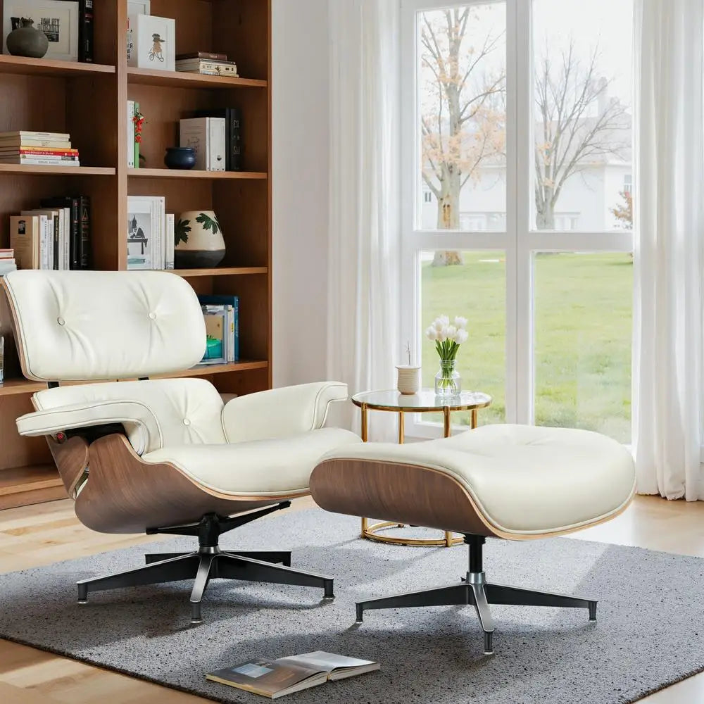 Mid Century Leather Armchair Lounge Chair Ottoman For Living Room