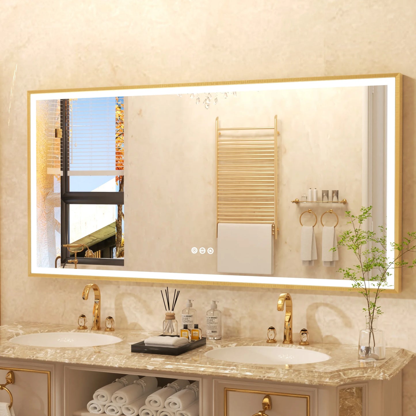 LED Bathroom Vanity Mirror With Aluminum Frame Front Lighted Modern