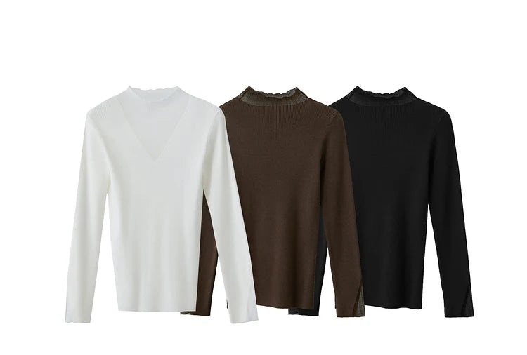 AMIICN Minimalist Winter Turtleneck Sweater With Sheer Panels