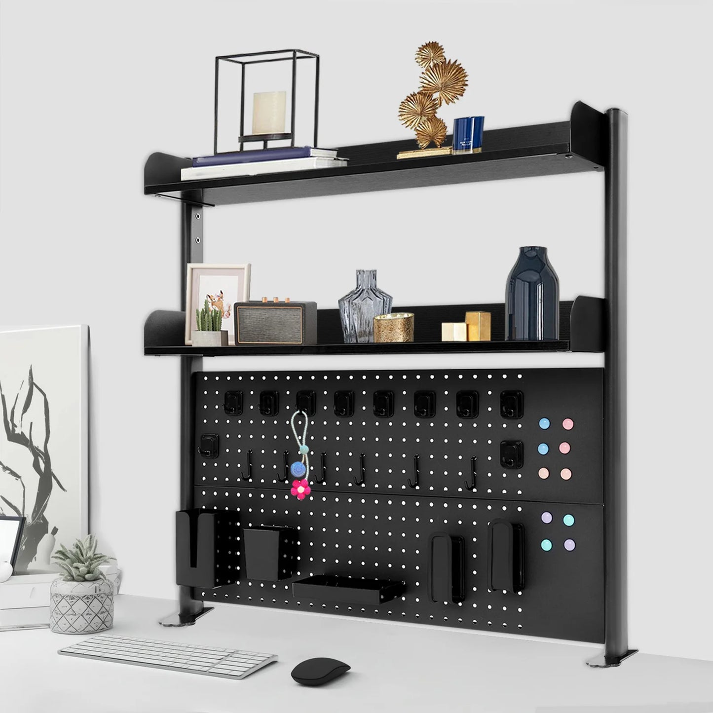 Bymaocar Clip On Desktop Bookshelf Organizer Two Tier Pegboard Shelf