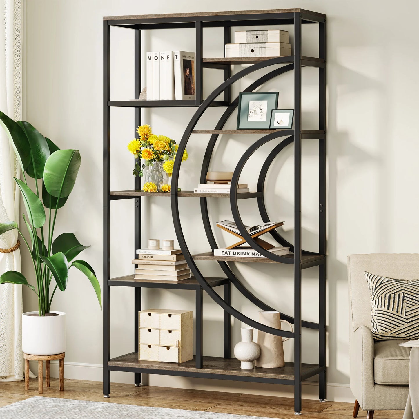 Tribesigns Industrial 5 Tier Etagere Bookcase Freestanding Organizer