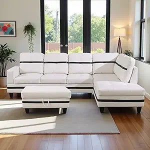 Modern L Shaped Sectional Sofa With Storage Ottoman