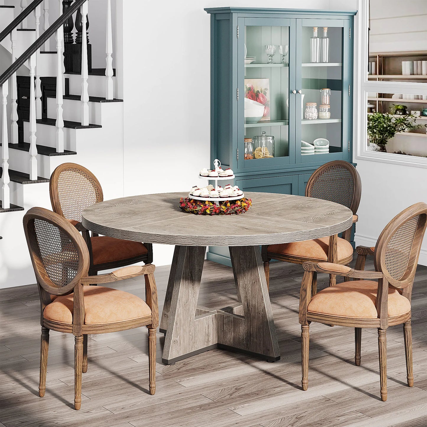 Tribesigns Round Dining Table For Four Farmhouse Kitchen
