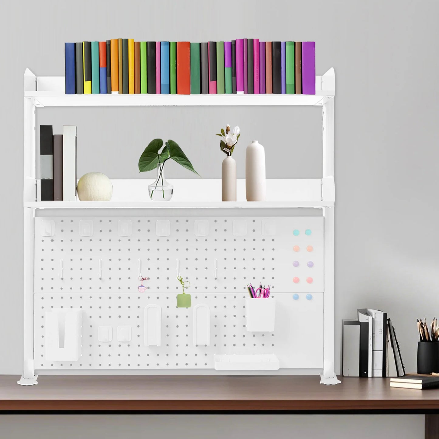 Bymaocar Clip On Desktop Bookshelf Organizer Two Tier Pegboard Shelf