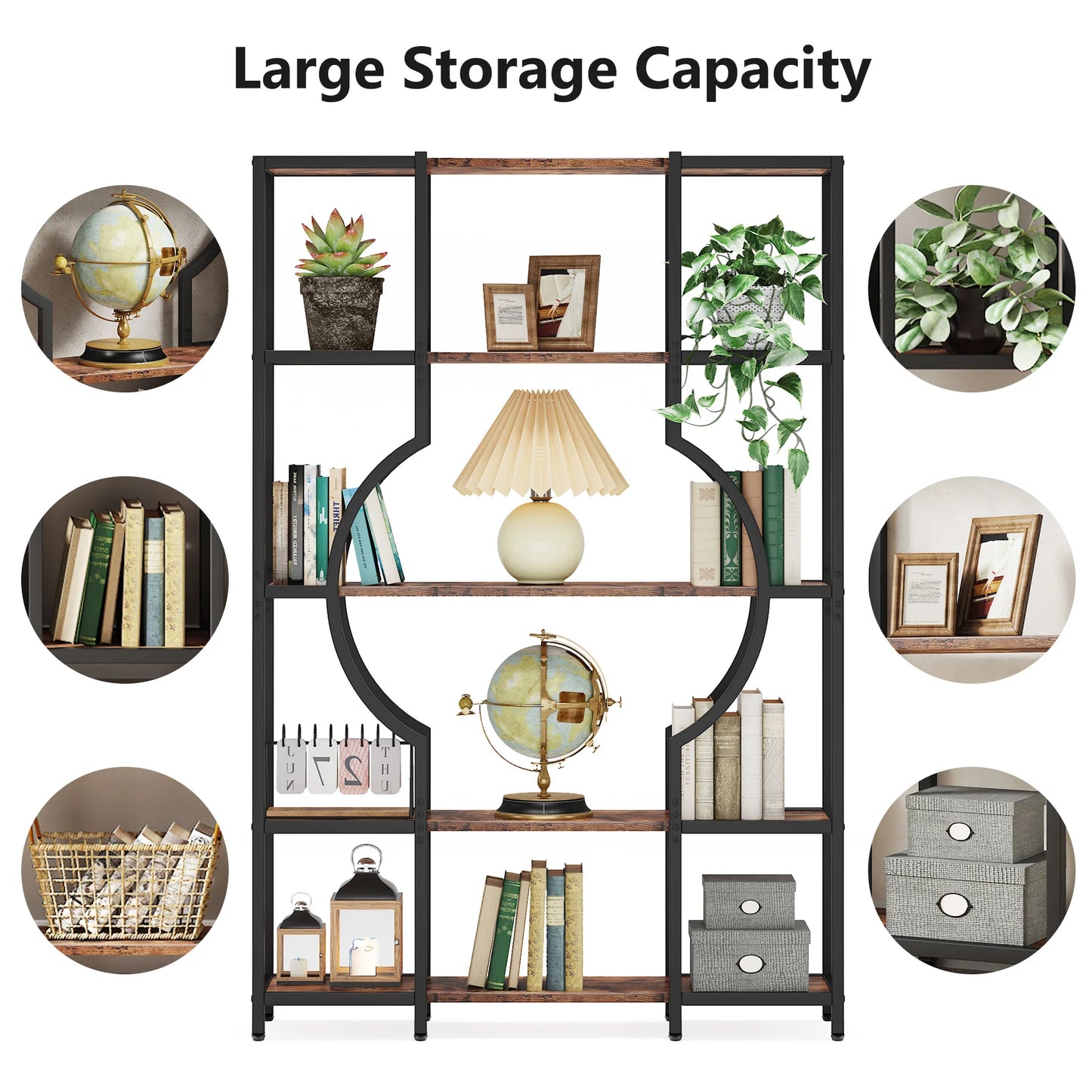 Tribesigns Industrial 5 Tier Etagere Bookcase Freestanding Organizer
