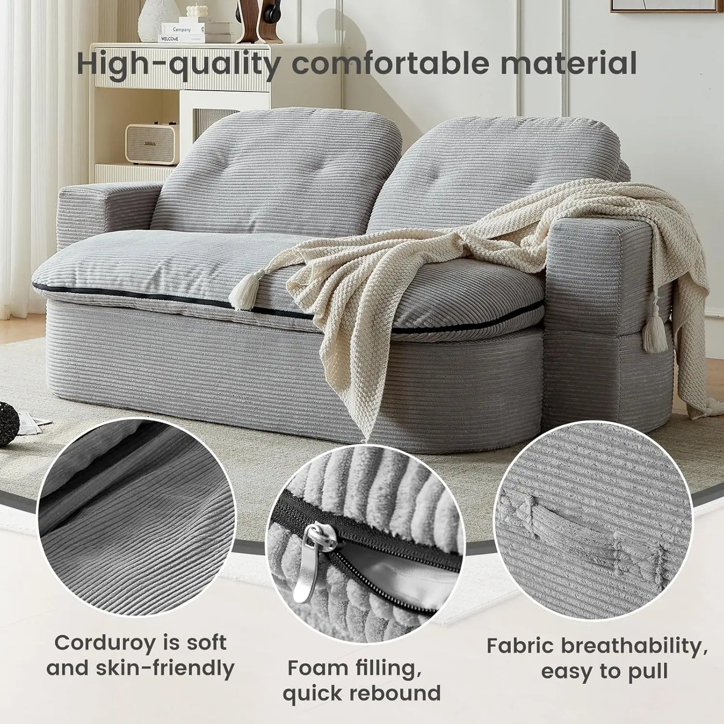 NONECN Convertible Folding Sofa Bed 2-In-1 Memory Foam Sleeper