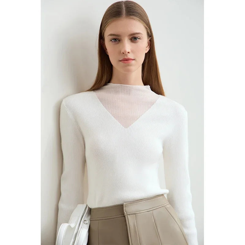 AMIICN Minimalist Winter Turtleneck Sweater With Sheer Panels