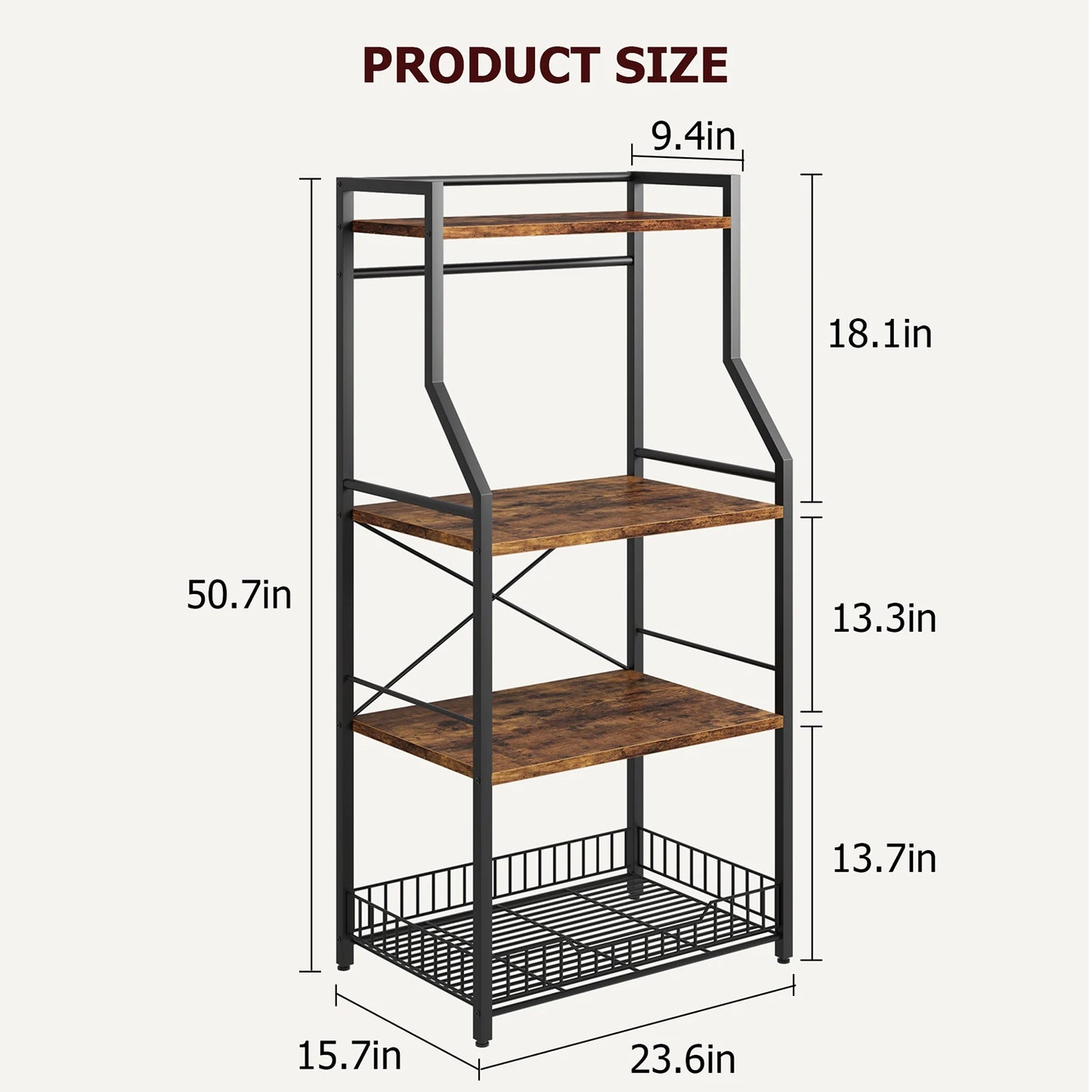 TWISTER.CK 4 Tier Kitchen Baker Rack With Wire Basket Hooks
