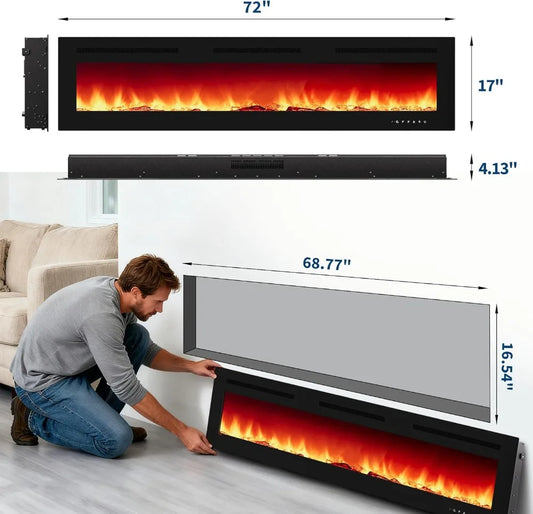 Electric Fireplace Insert With Remote, 3 Heat Modes, 12 Colors