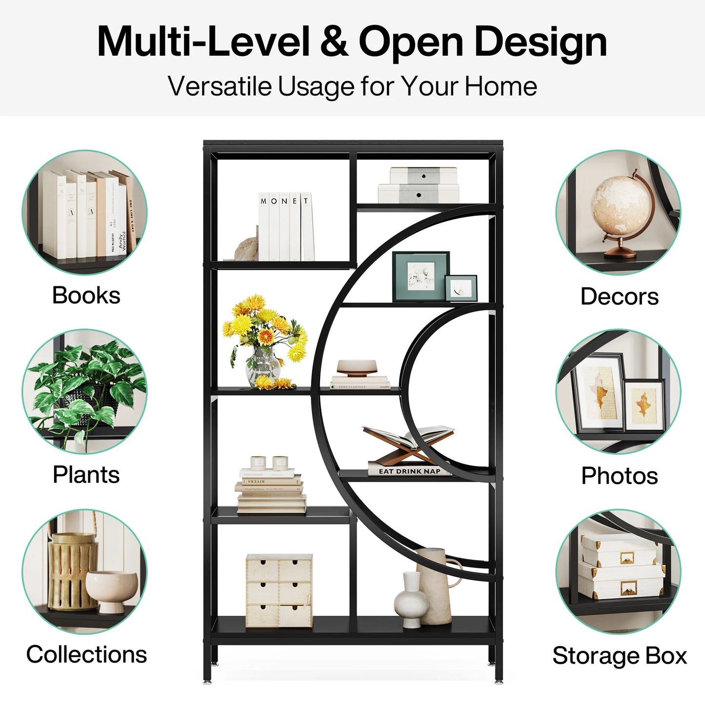 Tribesigns Industrial 5 Tier Etagere Bookcase Freestanding Organizer