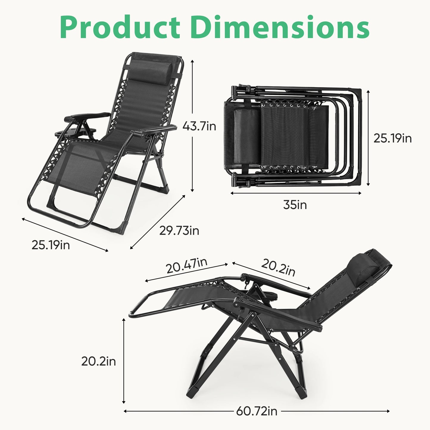 JHK Zero Gravity Recliner Folding Camping Lounge Chair Cup Holder