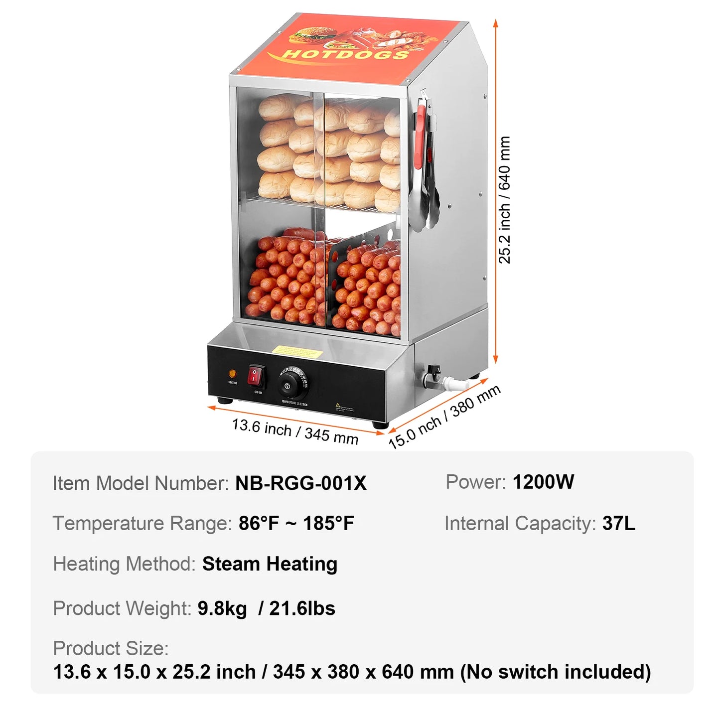 SucceBuy Two Tier Hot Dog Steamer With Temperature Control