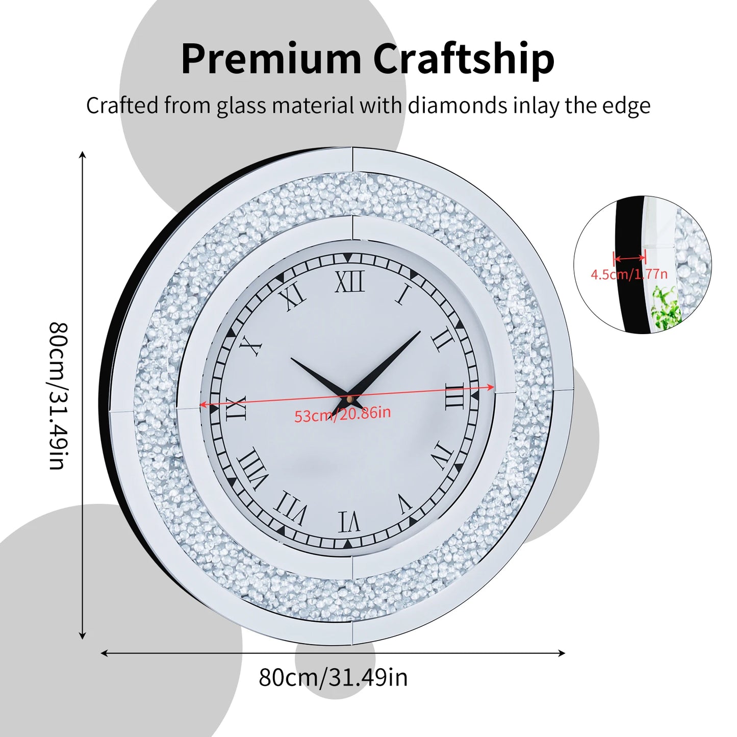 Glam Sparkle Round Mirrored Wall Clock for Home Decor