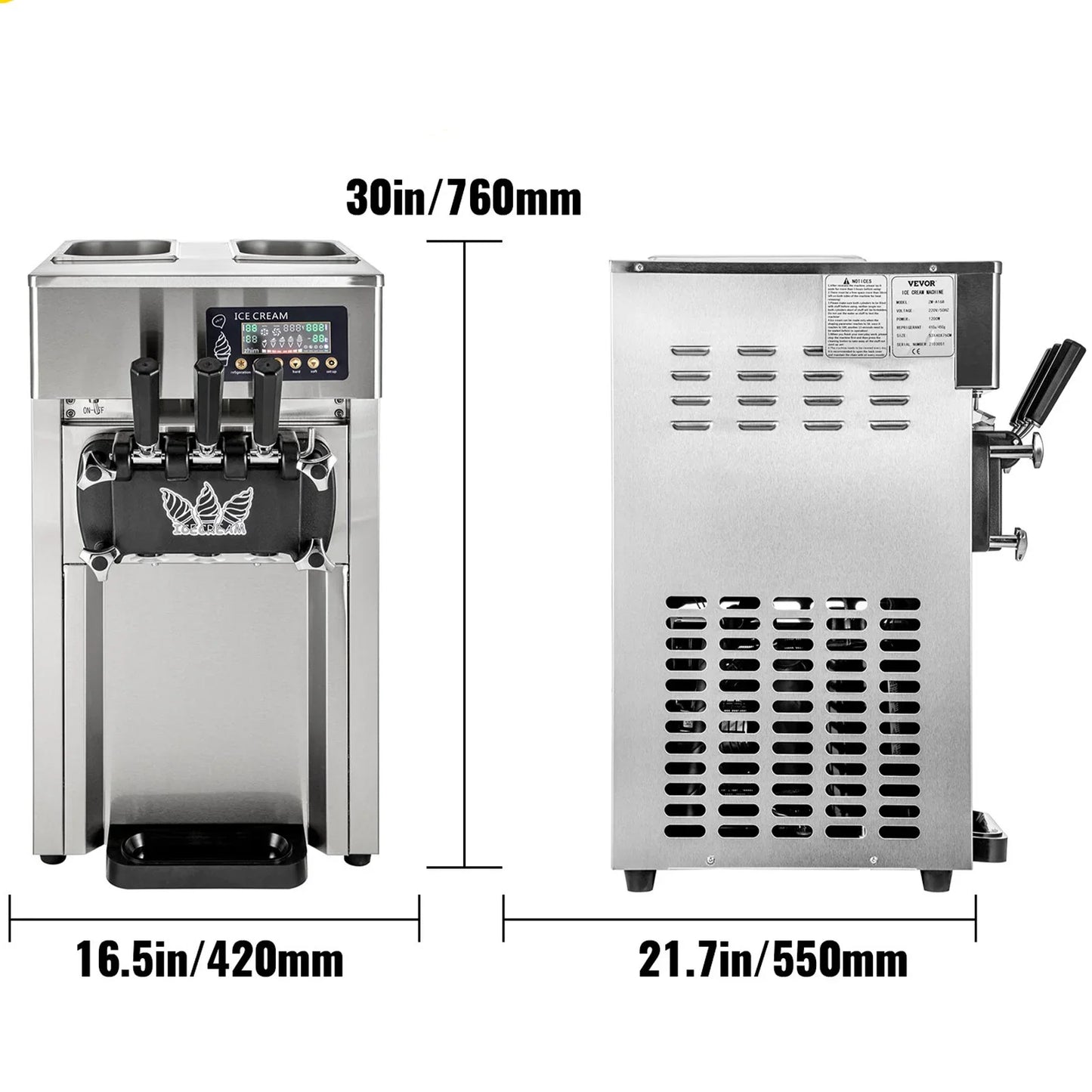 VEVOR Ice Cream Machine A168 1200W Compressor Maker with LCD