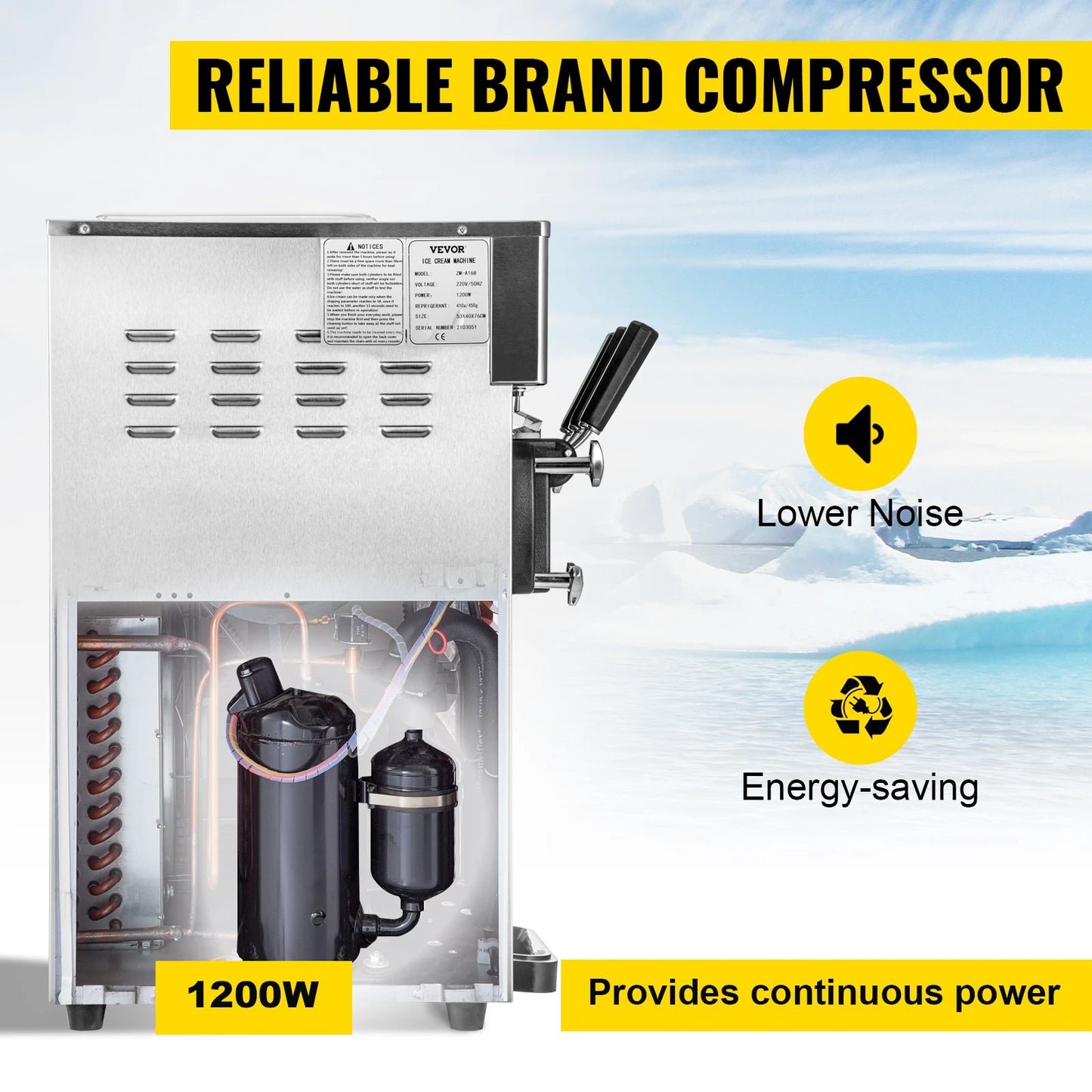 VEVOR Ice Cream Machine A168 1200W Compressor Maker with LCD