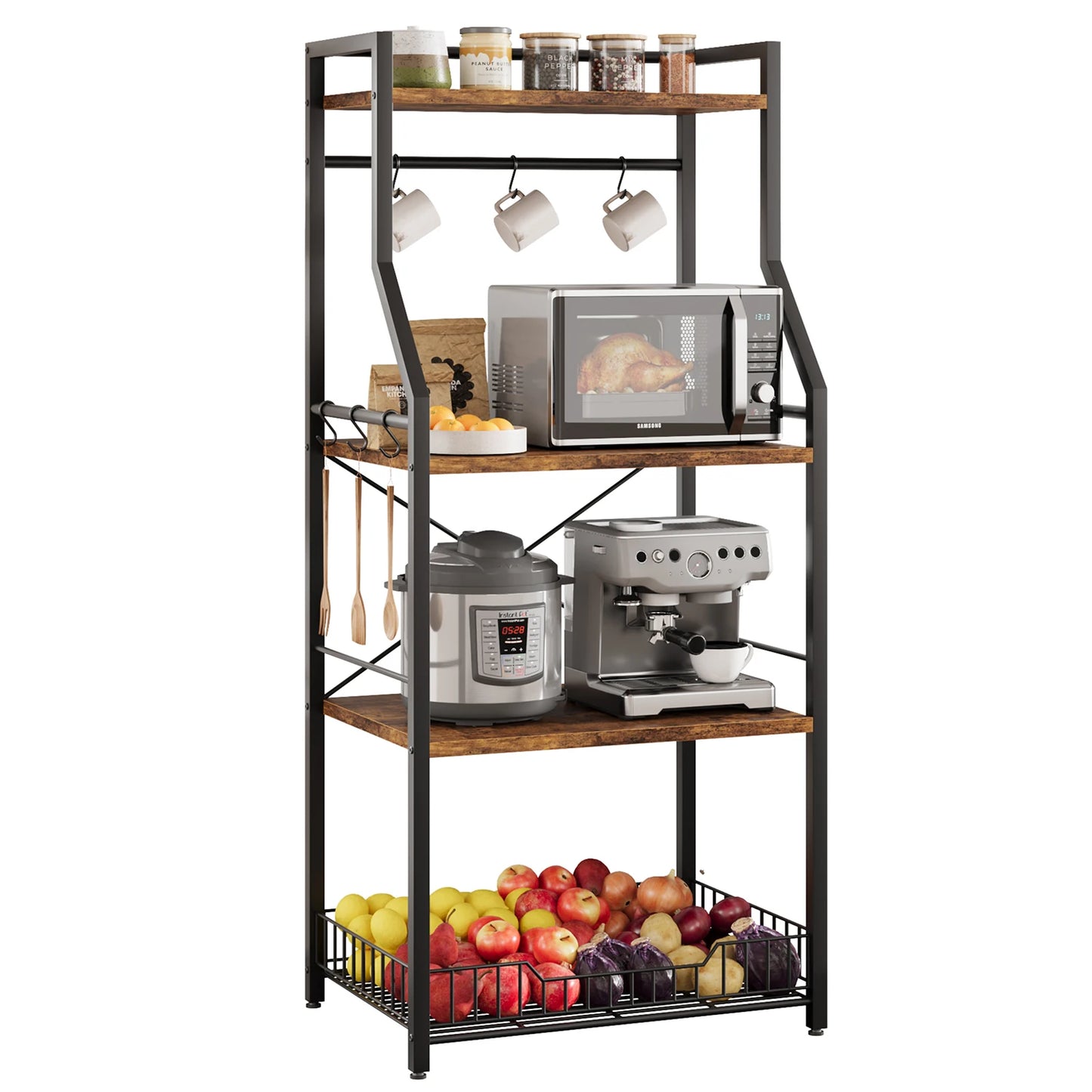 TWISTER.CK 4 Tier Kitchen Baker Rack With Wire Basket Hooks