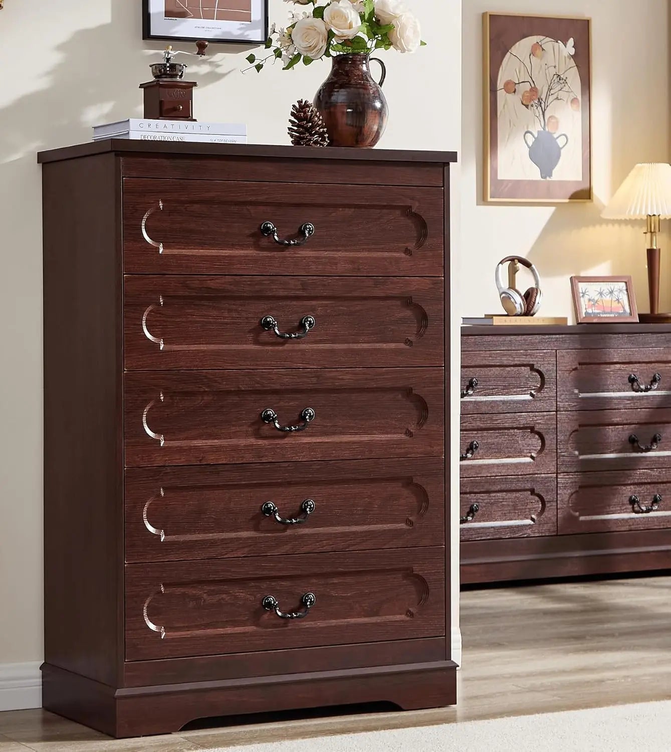 Farmhouse Cherry Wood Dresser Chest Of Drawers Rustic Style