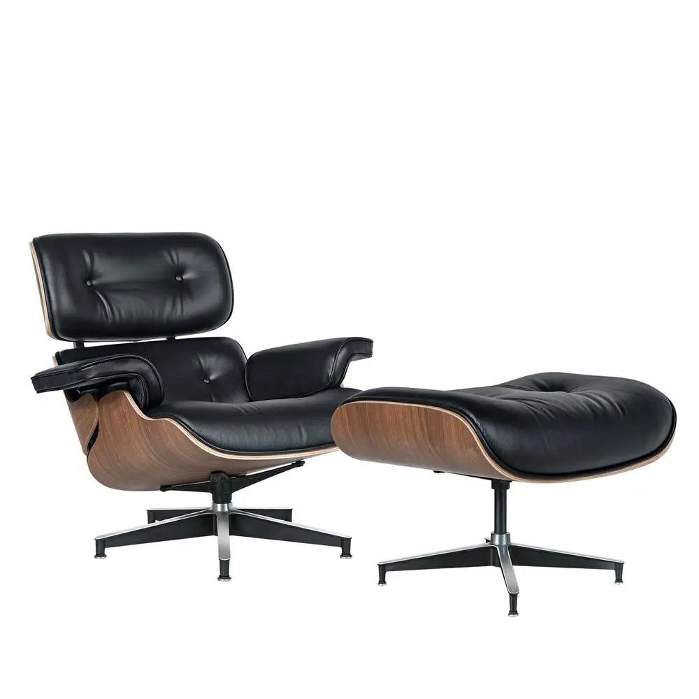 Mid Century Leather Armchair With Ottoman For Living Room