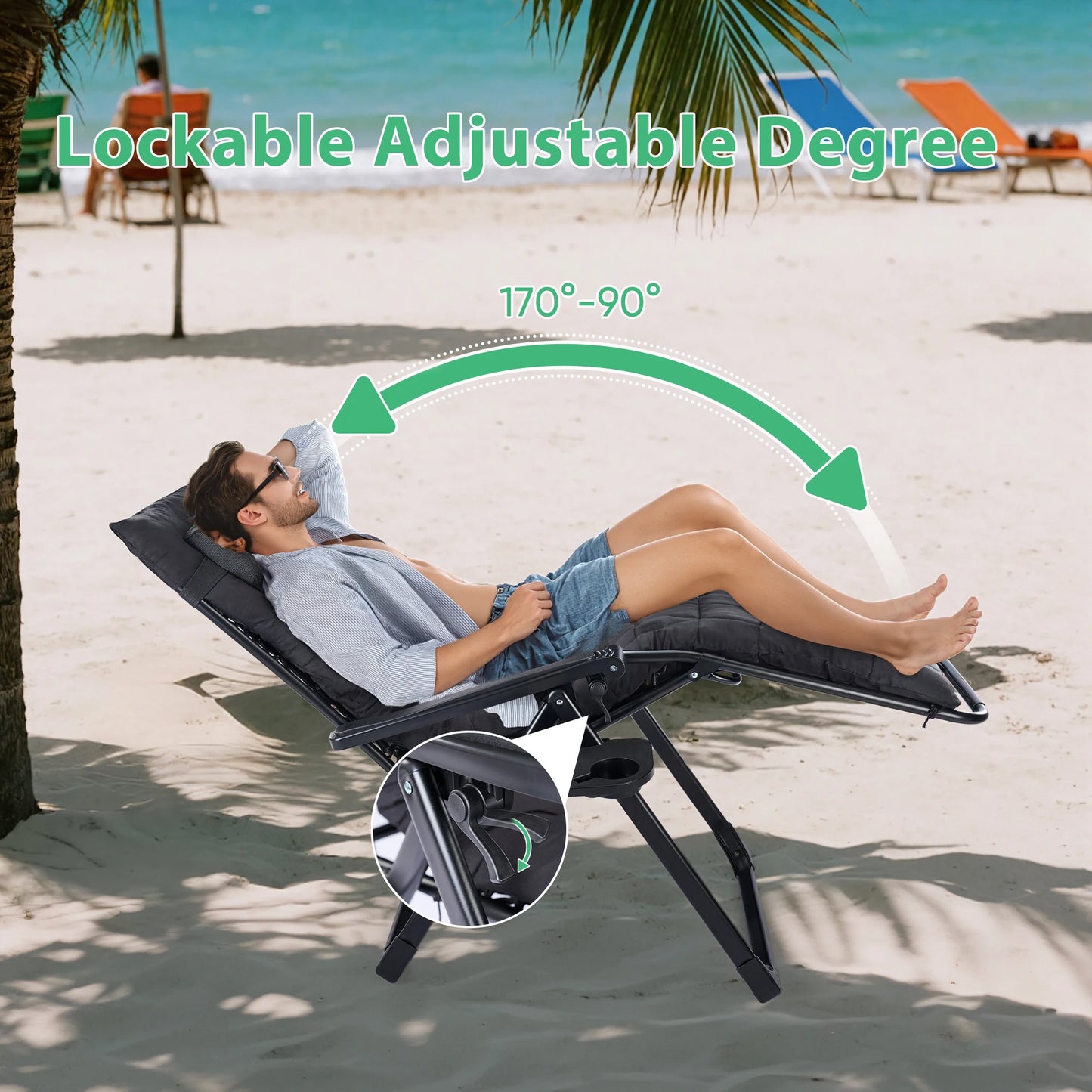 JHK Zero Gravity Recliner Folding Camping Lounge Chair Cup Holder