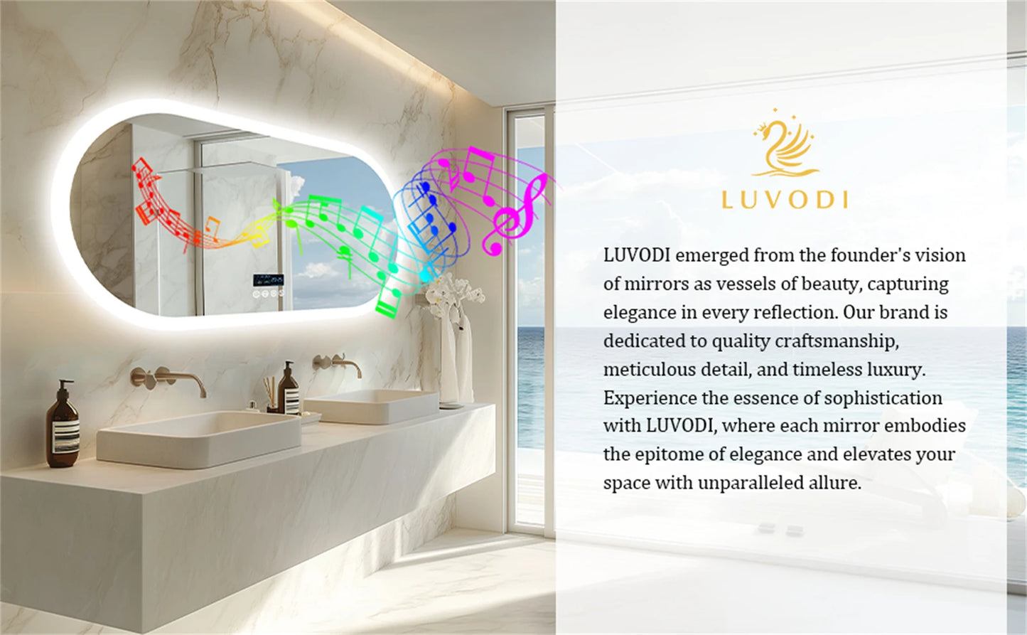 Borwart Oval LED Bathroom Mirror With Bluetooth And Anti Fog
