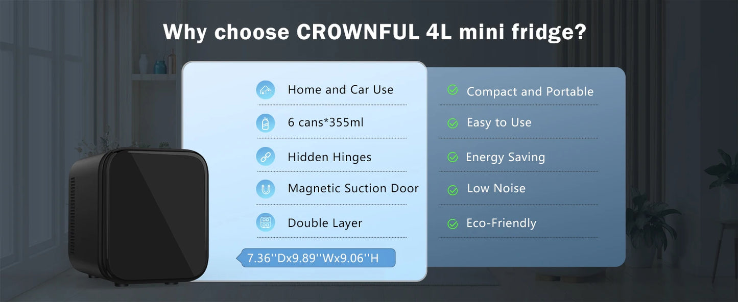 Crownful Mini Fridge for Beauty and Skincare Portable Car and Home