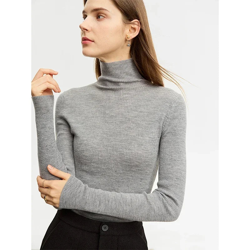 AMIICN Minimalism Women Sweater Slim Fit Turtleneck Warm Knit