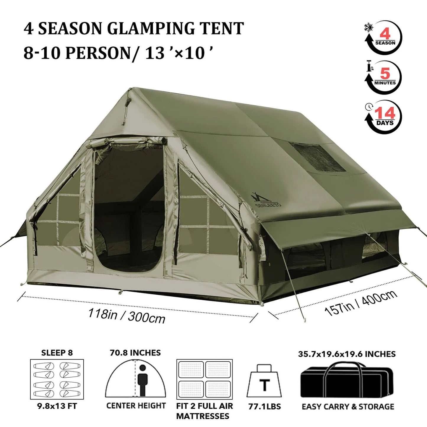 Inflatable Camping Tent With Chimney Opening Waterproof Oxford Fabric