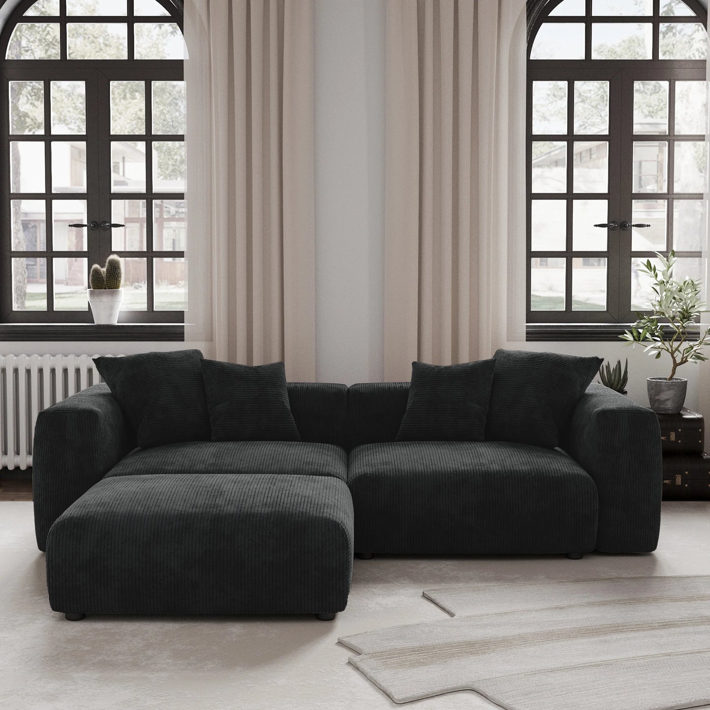 Sdorens Modern Corduroy Sectional Sofa With Chaise