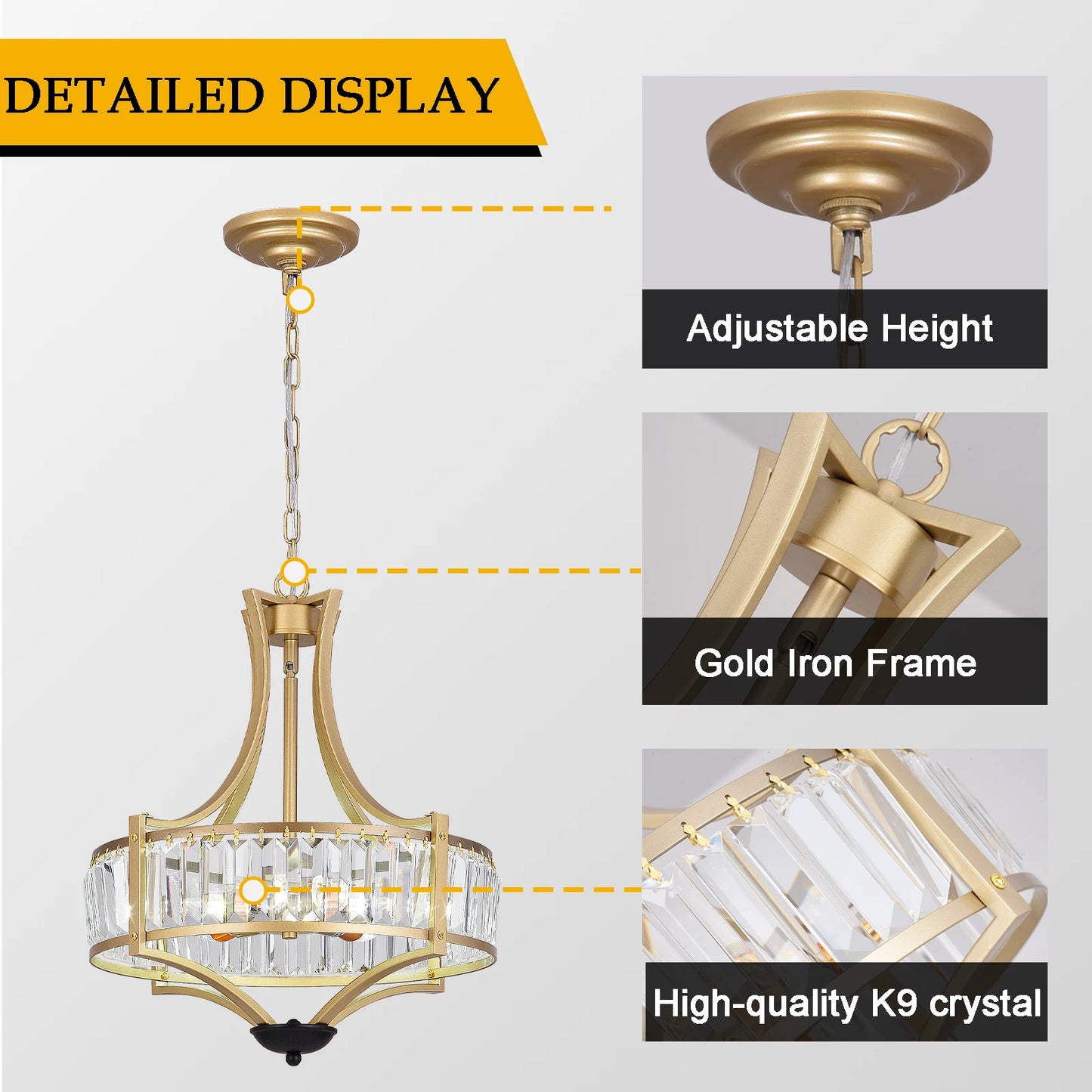 VETRULUS Luxury Crystal Pendant Ceiling Lamp Modern Living Room Chandelier