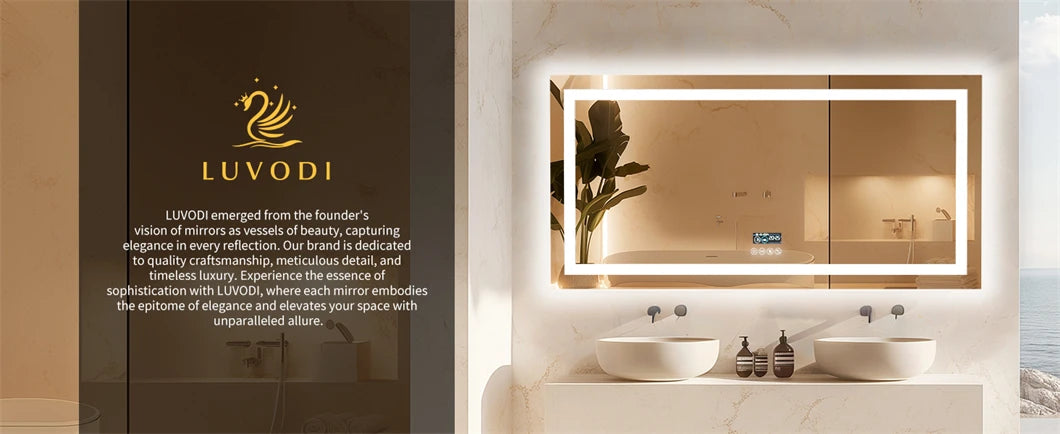 BORWART Smart LED Vanity Mirror Wall Mounted Bluetooth Digital Display