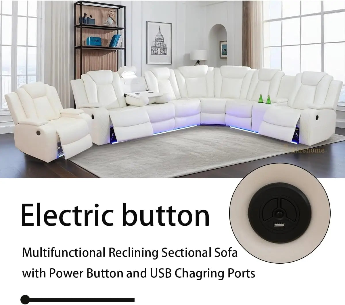 Reclining Sectional Sofa Set With Power Recliner And Storage Console